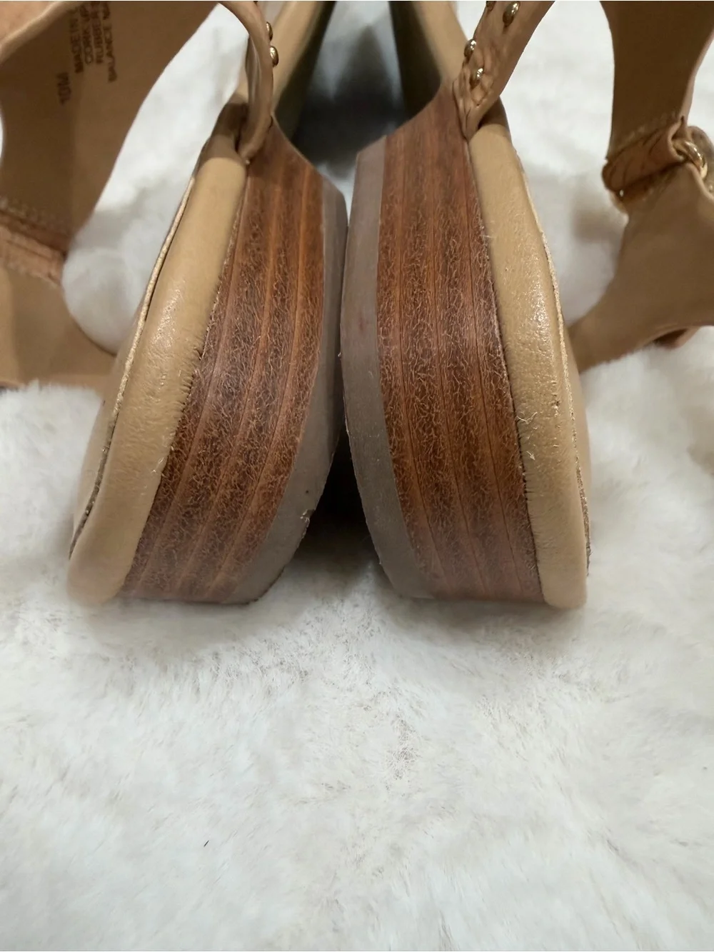 Vaneli Tan Cork T-Strap Studded Sandals Size 10